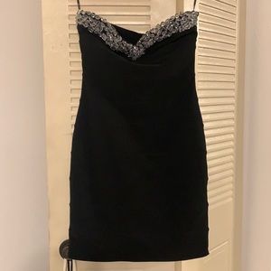 Black Crystals Strapless Mini dress